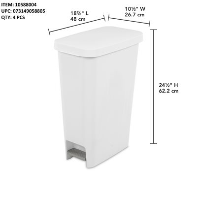 STERILITE 42L SLIM STEP ON WASTEBASKET