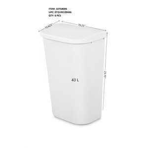 STERILITE LIFT TOP WASTEBASKET 43 L WHITE