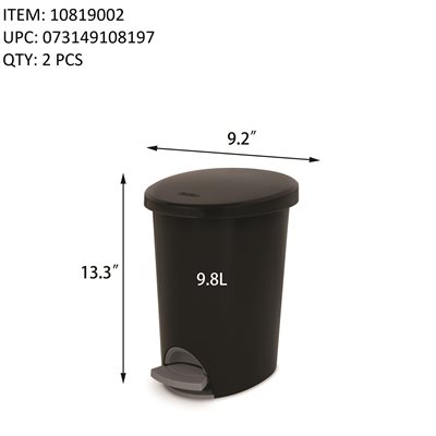 STERILITE 9.8L ULTRA STEPON WASTEBASKET BLACK