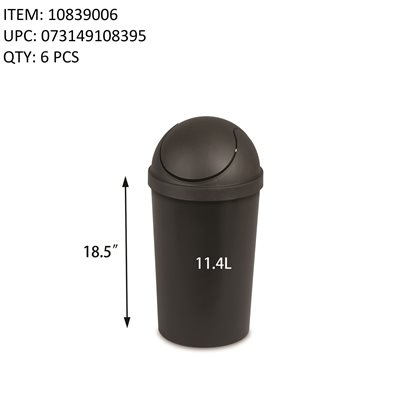 STERILITE 11.4L ROUND SWING TOP WASTEBASKET BLACK