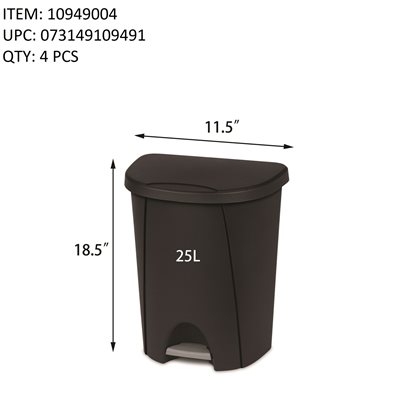 STERILITE 25L STEPON WASTEBASKET BLACK