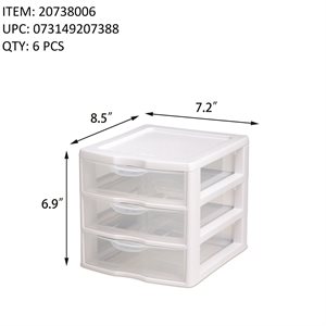 STERILITE SMALL 3 DRAWER UNIT WHITE