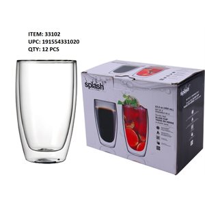 DOUBLE WALL GLASS CUP 2PK 15.2OZ