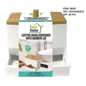 COTTON SWAB DISPENSER WITH BAMBOO LID