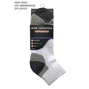 MEN 3PR QUARTER 1 / 2 CUSHION SOCK WHITE