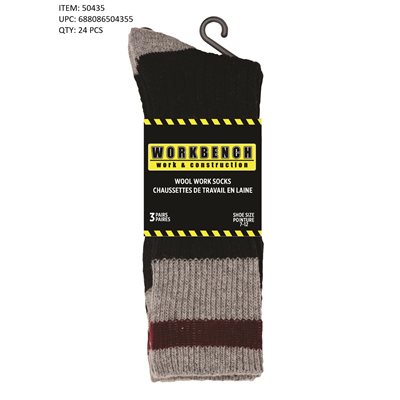 MEN 3PR WOOL WORKS SOCKS BLACK