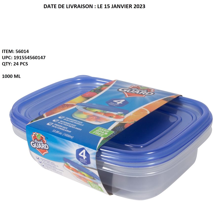 4PC 1000ML RECTANGLE FOOD CONTAINER